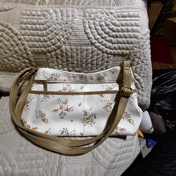 Floral White and Tan Women's Bag - Picture 1 of 4